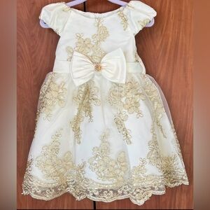 Rare Editions - Gold flower embroidery mesh Ivory baby 2pc dress (Size 12m) NWT
